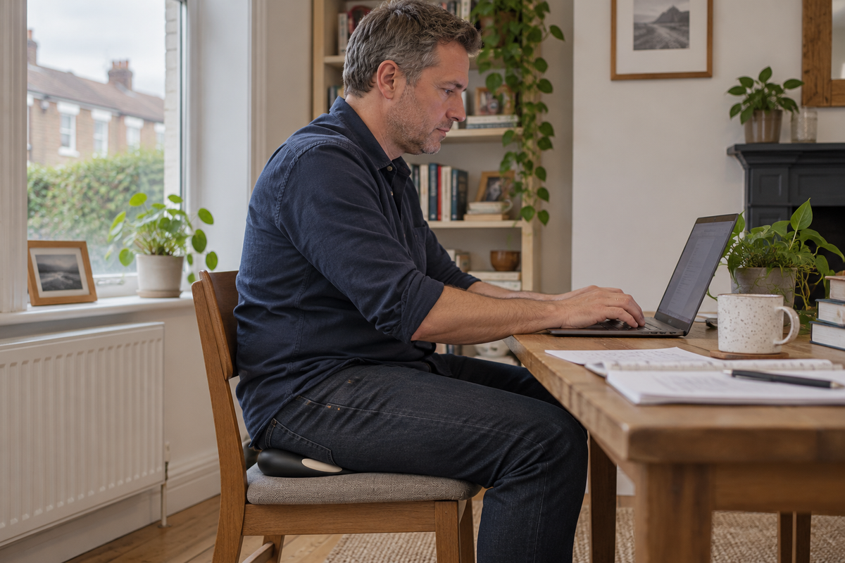 British man using FEMRA while working at home